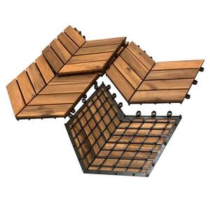 12 in. x 12 in. Acacia Wood Interlocking Flooring Deck Tile Checker Pattern Brown (10-Pack)