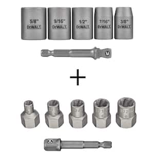 Max Impact 3/8 in. Carbon Steel Drive Socket Bit Set (6-Piece) w/ 1/4 in. Adapter w/ Max Impact Extractor Set (5-Piece)