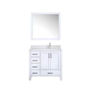 Jacques 36 in. W x 22 in. D Right Offset White Bath Vanity, Cultured Marble Top, Faucet Set, and 34 in. Mirror