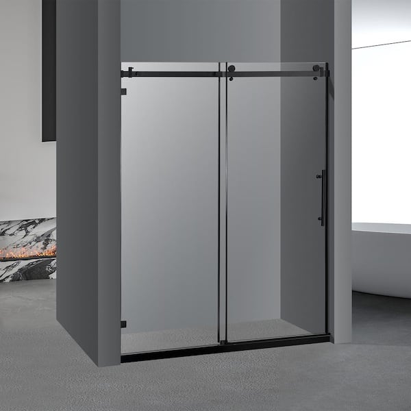 INSTER 60 in. W x 76 in. H Sliding Frameless Shower Door in Brushed Nickel with 3/8 in. Clear Tempered Glass
