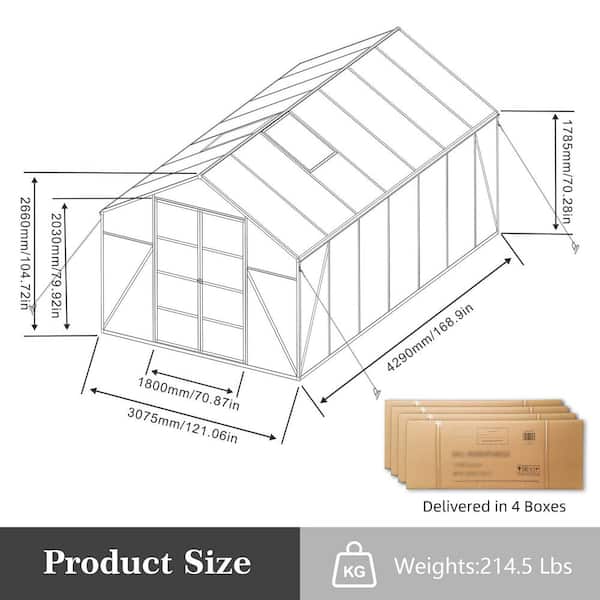 10 ft. x 14 ft. Aluminum Frame Greenhouse Polycarbonate Greenhouse Heavy Duty Walk-in Greenhouses