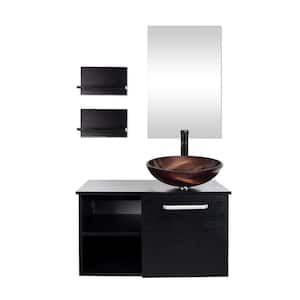 28 in. W x 19 in. D x 28 in. H Single Sink Bath Vanity in Black with Black Solid Surface Top and Mirror