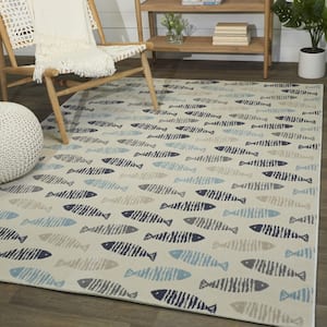 Friendly Fish Taupe 5' 3" x 7' Novelty Area Rug