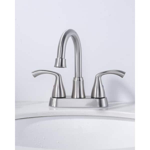 2-Handles 3-Holes Deck Mount Widespread Bathroom Faucet with Drain Assembly in Brushed Nickel