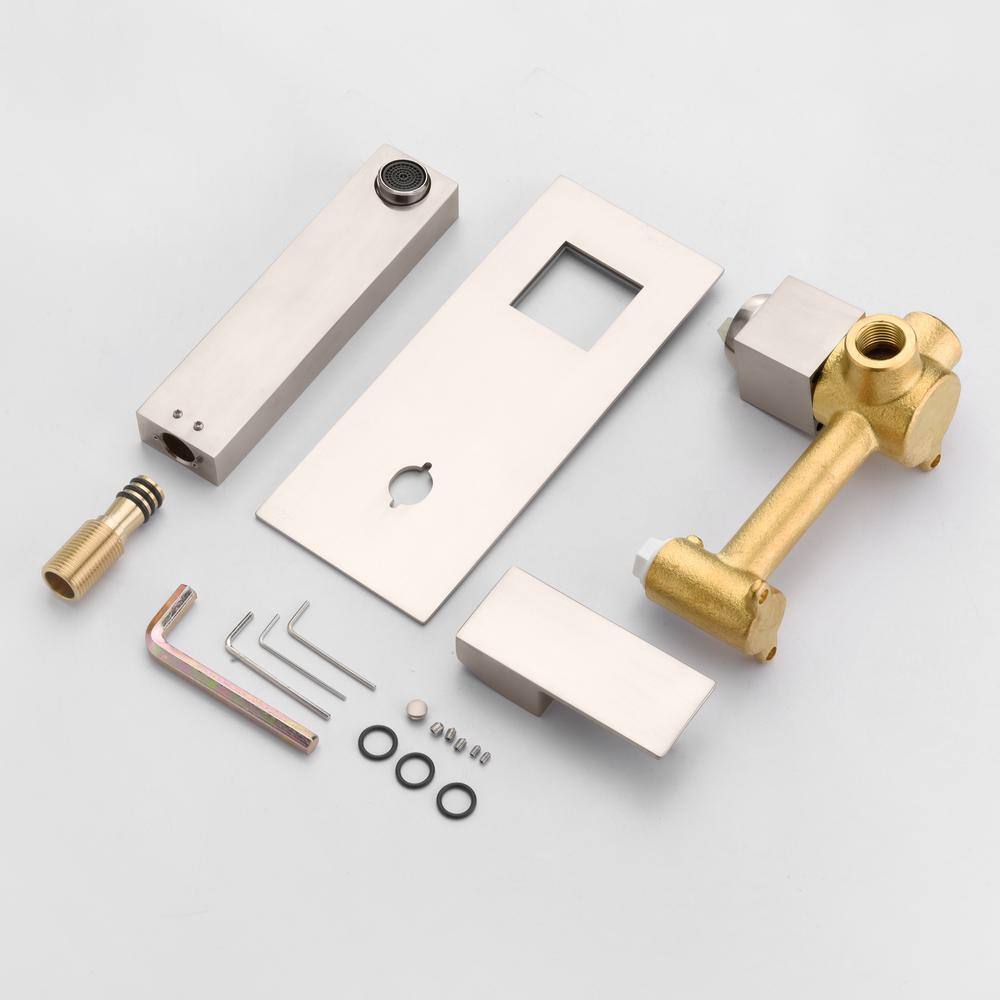 Brushed Nickel Wall Mount Bathroom Faucet with Lever Handle