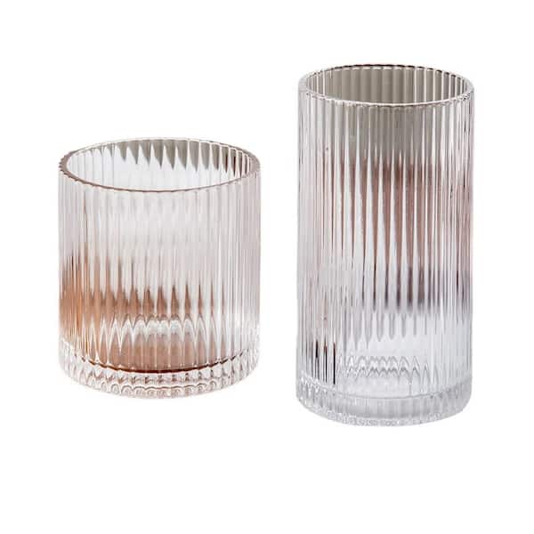 Glasses Drinking Set of 8, 10 oz. and 12 oz. Clear Glass Ribbed Design Dishwasher Safe Lead-Free Tumbler Glasses