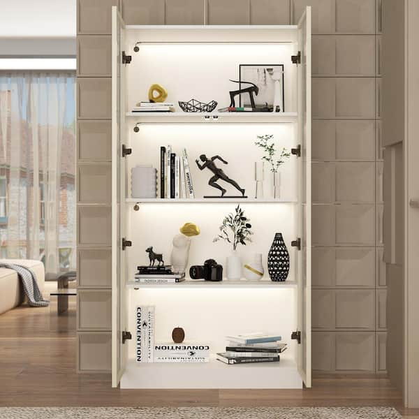 FUFU&GAGA White Wood 31.5 in. W Display Cabinet with Tempered