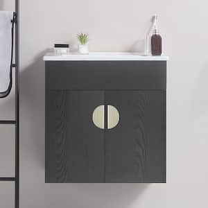 20 in. W x 16 in. D x20 in. H Wall Mounted Bathroom Vanity in Black with Two soft-close doors with White Ceramic Top