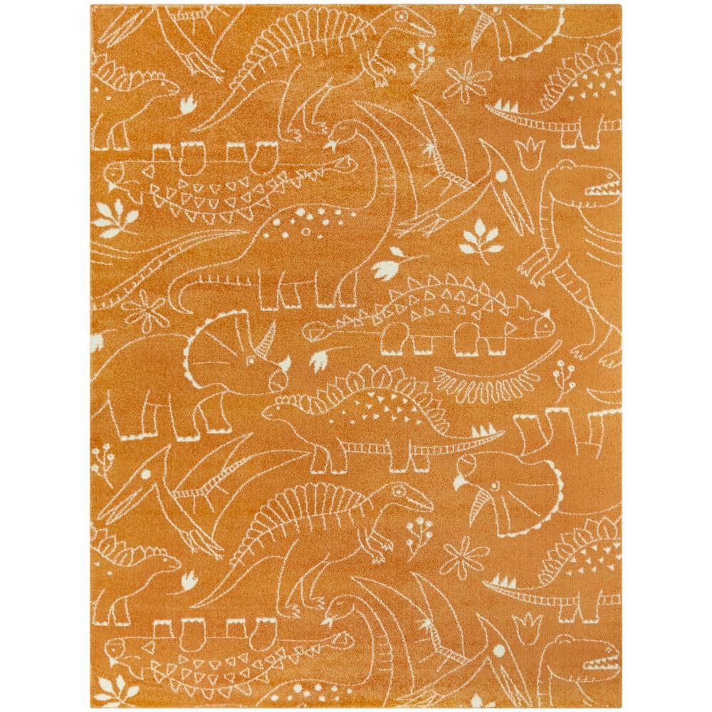 Parker Orange 7 ft. x 9 ft. Dinosaur Area Rug