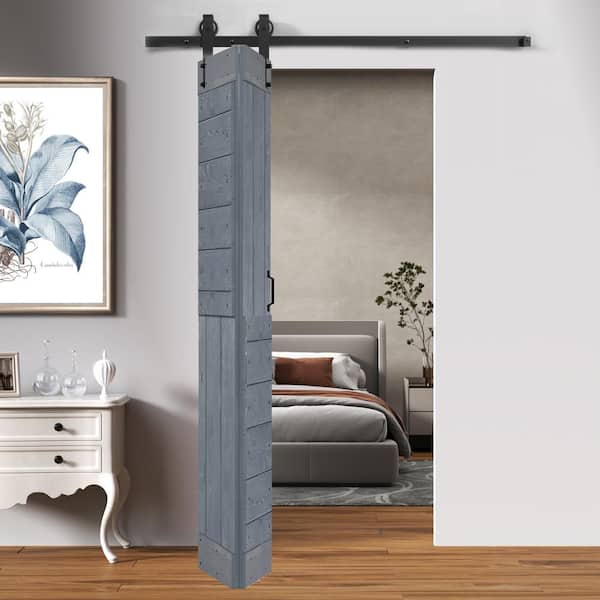 ISLIFE Patented Product S Style 24 in. x 84 in. Dark Gray Solid Wood Bi-Fold Sliding Barn Door Hardware Kit-Assembly Needed