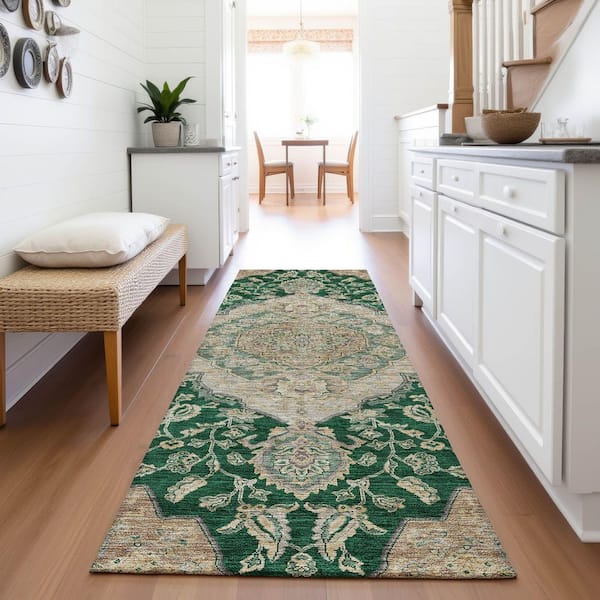 Mayfield Premium Machine Washable Abstract AMF1151 Emerald 2 ft. 3 in. x 7 ft. 6 in. Runner Rug