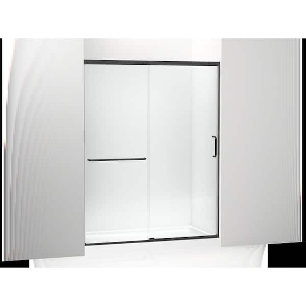 KOHLER Elate Tall 56-60 in. W x 76 in. H Sliding Frameless Shower Door in Matte Black with 5/16 in. Thick Crystal Clear Glass