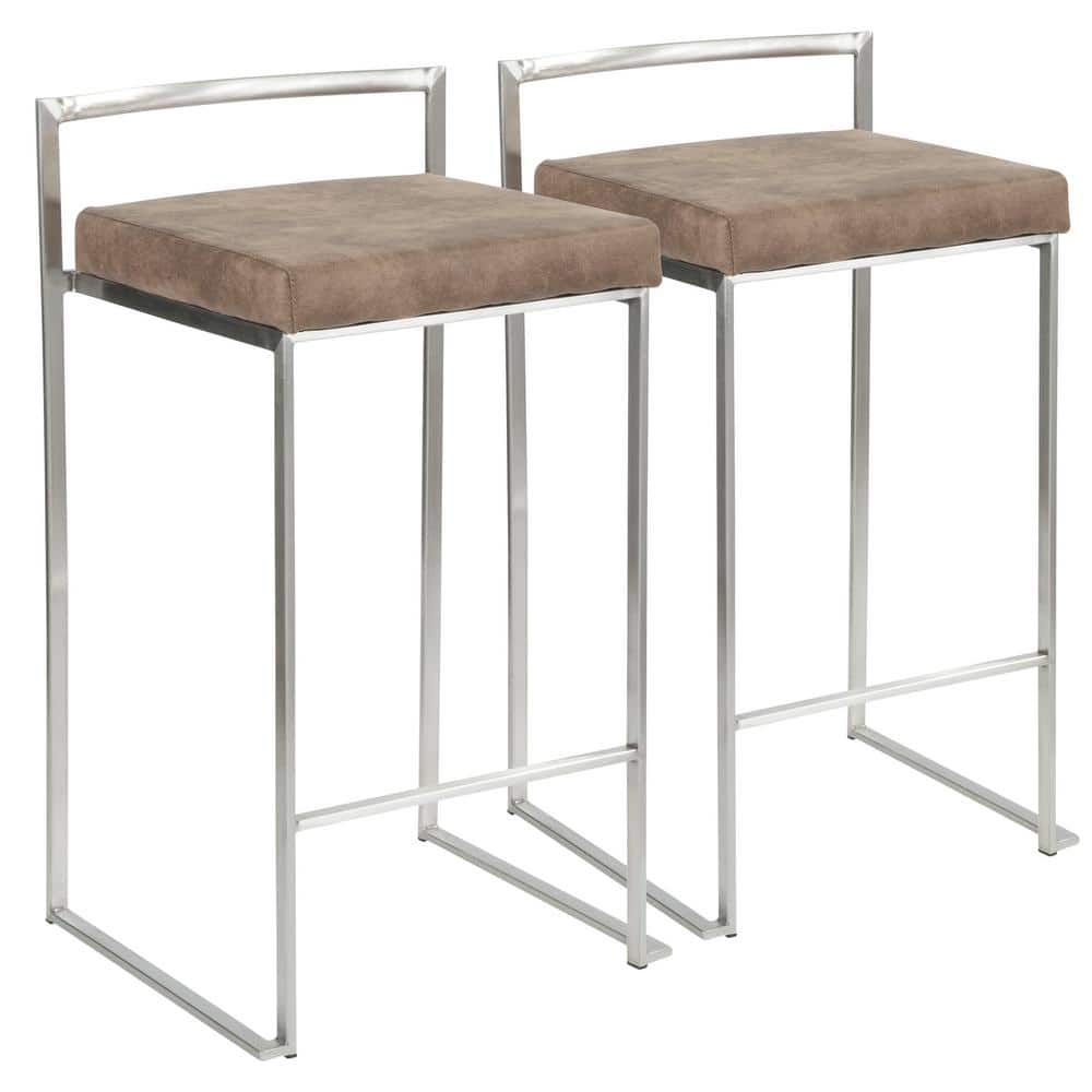 Stainless Steel Brown Cowboy Fabric Counter Stools, Set of 2