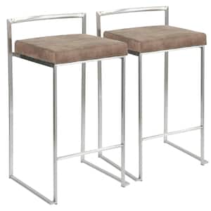 Fuji 26 in. Stainless Steel Stackable Counter Stool with Brown Cowboy Fabric Cushion (Set of 2)