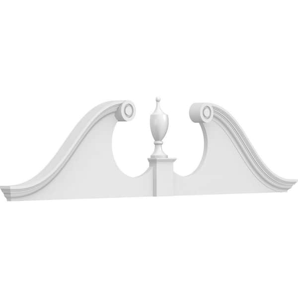 Ekena Millwork 78 in. W x 19-1/2 in. H x 2-3/4 in. P Rams Head Signature Urethane Pediment (Urn Ships Unattached in Box), Primed Tan