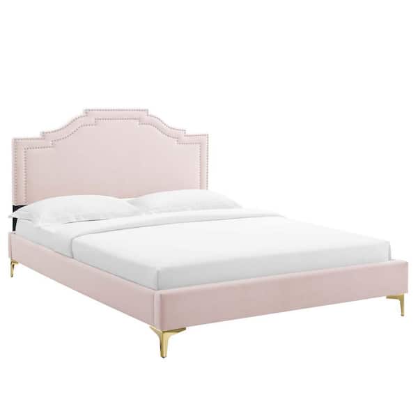 MODWAY Adelaide Pink Performance Velvet Frame Twin Platform Bed