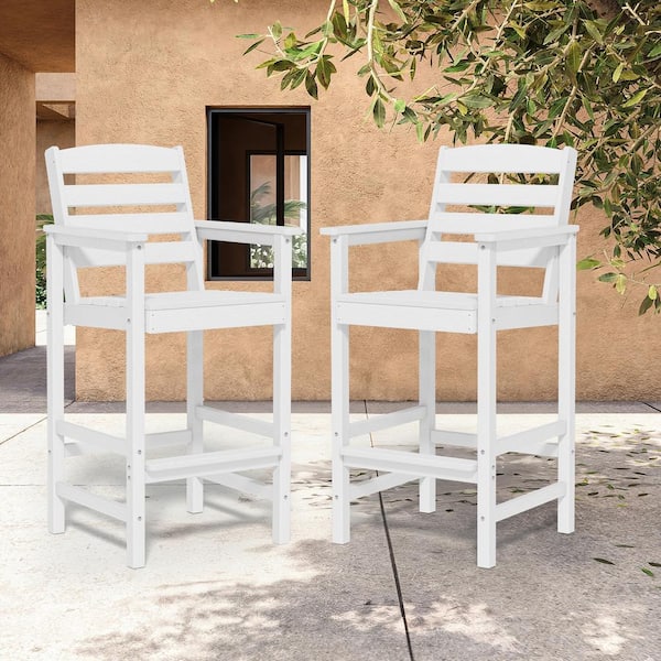 JEAREY HDPE Plastic Adirondack Outdoor Bar Stools in White JYGJY2JT ...