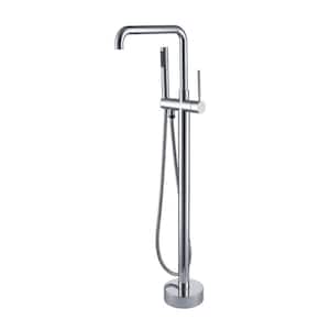 Single-Handle Freestanding Tub Faucet with Manual Hand Shower in Chrome Floor Mount Filler 360° Swivel Spout Metal