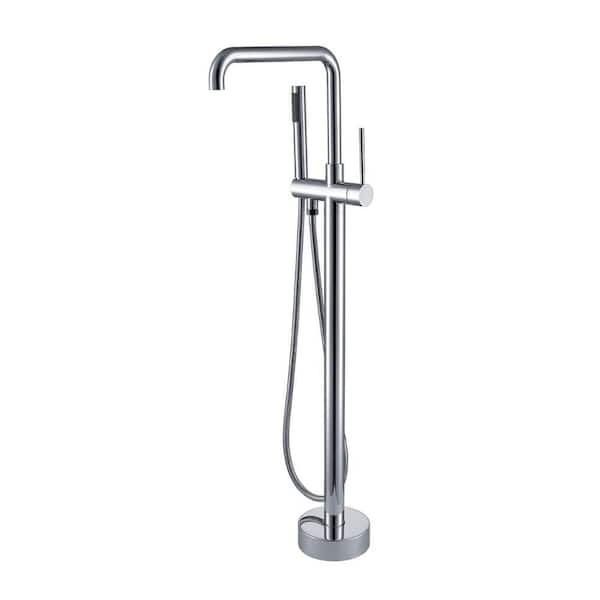 Lukvuzo Single-Handle Freestanding Tub Faucet with Manual Hand Shower in Chrome Floor Mount Filler 360° Swivel Spout Metal