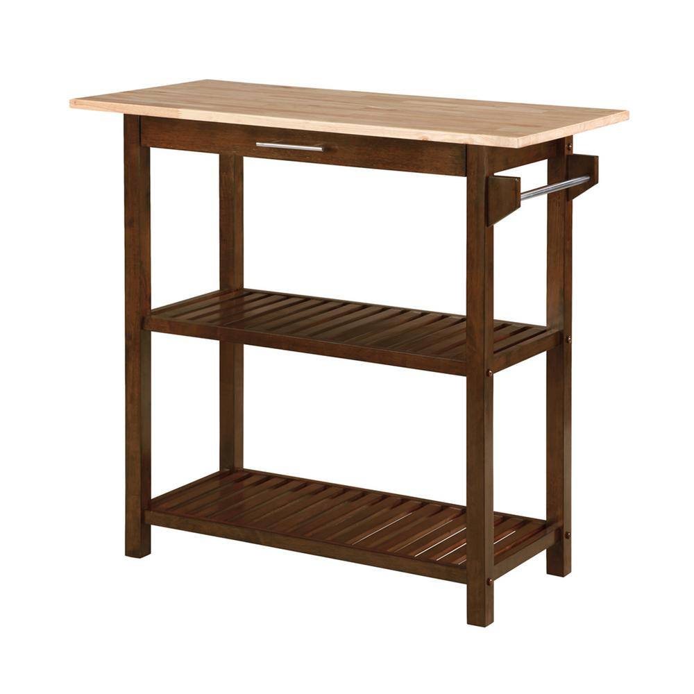Espresso Solid Wood 3-Tier Butcher Block Kitchen Island with Storage