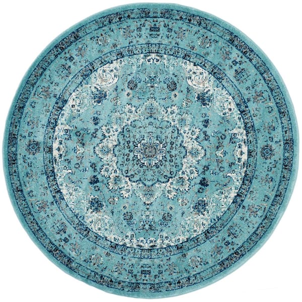 SAFAVIEH Evoke Doormat 3 ft. x 3 ft. Light Blue Round Border Area Rug