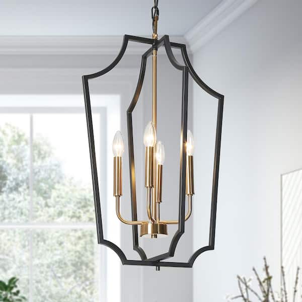 Zevni 4-Light Black Pendant Light Fixtures, Brass Pendant Hanging Light, Modern Farmhouse Chandelier for Kitchen Island