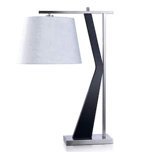 27 in. Silver Metal, Fabric Table Lamp with White Linen Shade