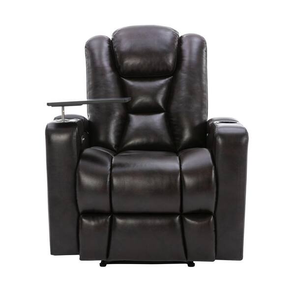 Qualfurn Brown PU Leather Power Motion Recliner Chair with USB Port and Cup Holder