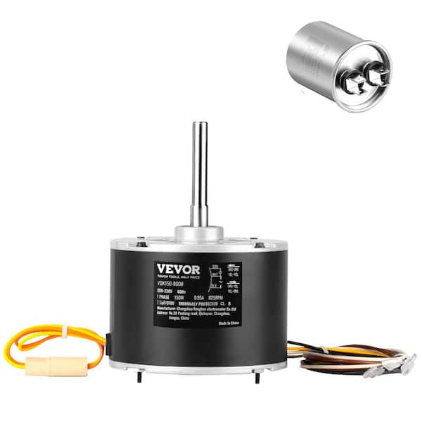 VEVOR Condenser Fan Motor 1/5 HP 825 RPM Condenser Motor Reversible Rotating 208V-230V 150W Explosion-proof CBB65 7.5F