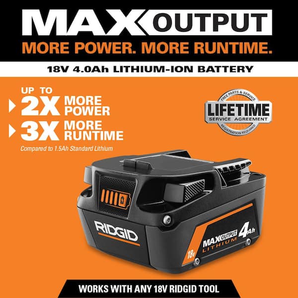 RIDGID 18V Lithium-Ion MAX Output 4.0 Ah Battery (2-Pack) AC840040P - The  Home Depot