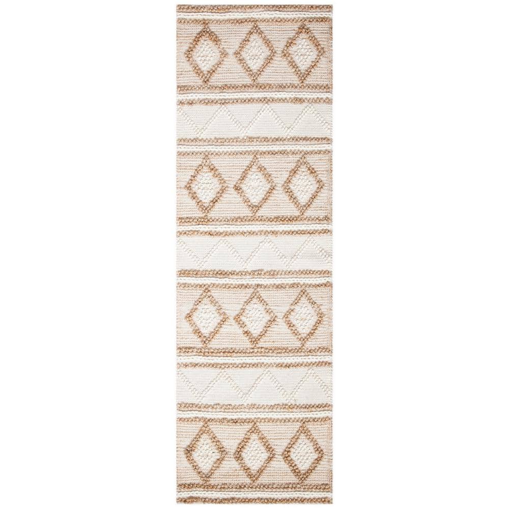 Handwoven Ivory Geometric Wool-Cotton Blend Rug - 2'6" x 6'