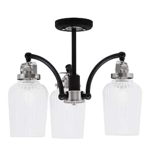 Decatur 15.25 in. 3 Light Black and Nickel Semi-Flush with 5 in. Clear Textured Glass Shades No blulbs included