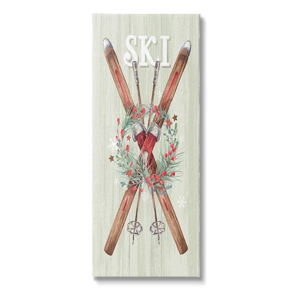 Stupell Industries Rustic Winter Skis by Courtney Morgenstern 1-Piece Unframed Graphic Print Nature Poster Art Print 40 in. x 17 in.