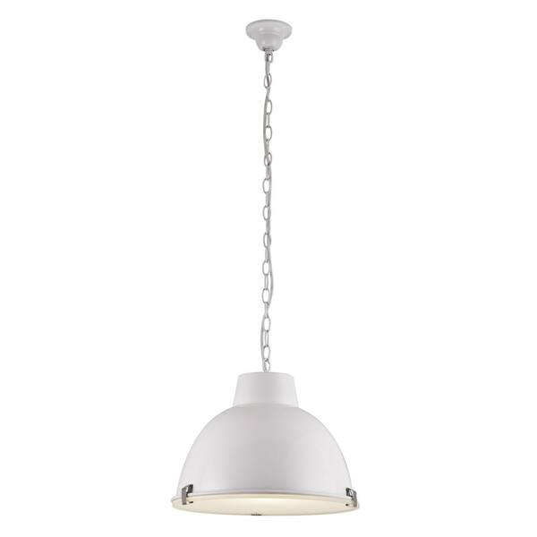 BAZZ 1-Light White Industrial Pendant with White Metal Shade