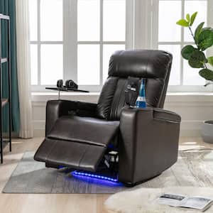 Brown PU Leather Power Recliner with USB Ports and Storage
