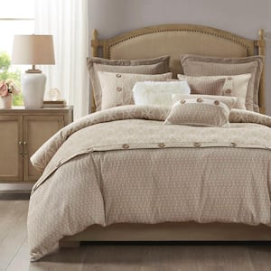 Grace Taupe Polyester Queen Jacquard Comforter Set