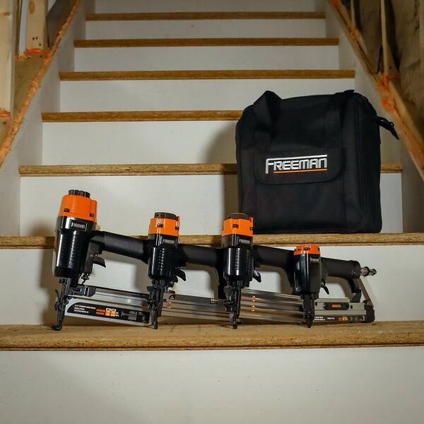 Pneumatic Finish and Trim Nailer and Staplers Combo Kit with Canvas Bag and Fasteners (3-Piece) Pneumatic Finish and Trim Nailer and Staplers Combo Kit with Canvas Bag and Fasteners (3-Piece)