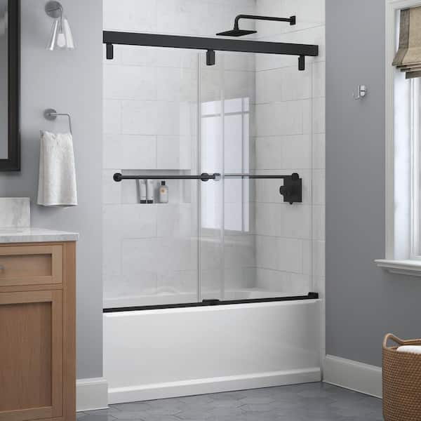Delta Mod 60 in. x 59-1/4 in. Soft-Close Frameless Sliding Bathtub Door in Matte Black with 1/4 in. (6mm) Clear Glass