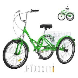 Folding Adult Tricycle, 20 in. Adult Folding Trikes, Carbon Steel 3 Wheel Cruiser Bike (Green)