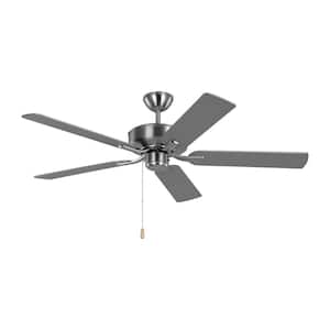 Linden 52 in. Transitional Indoor Brushed Steel Ceiling Fan with Silver/American Walnut Reversible Blades and Pull Chain
