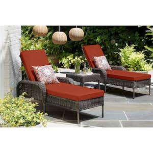 Cambridge Gray Wicker Outdoor Patio Chaise Lounge with CushionGuard Quarry Red Cushions
