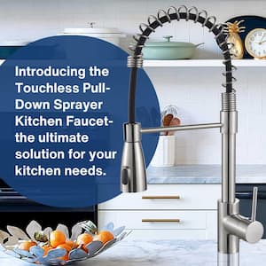 High Arc Single-Handle Touchless Spring Pull Down Sprayer Kitchen Faucet with 2-Function Sprayer in Brushed Nickel