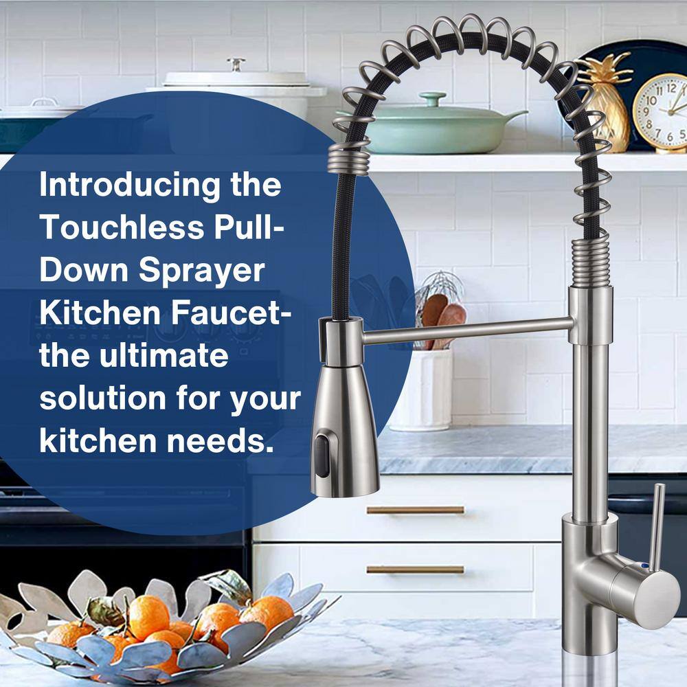 Brushed Nickel Touchless Pull-Down Kitchen Faucet with Spray