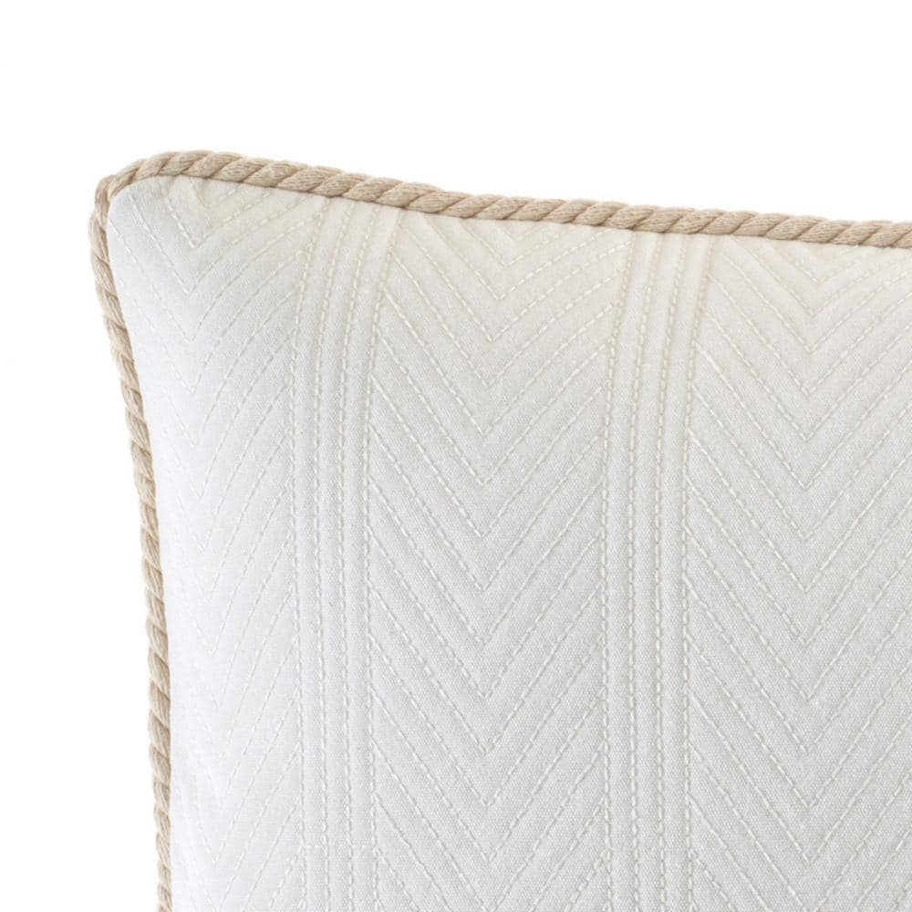 Beige Chevron Cotton Rectangular Throw Pillow with Trim