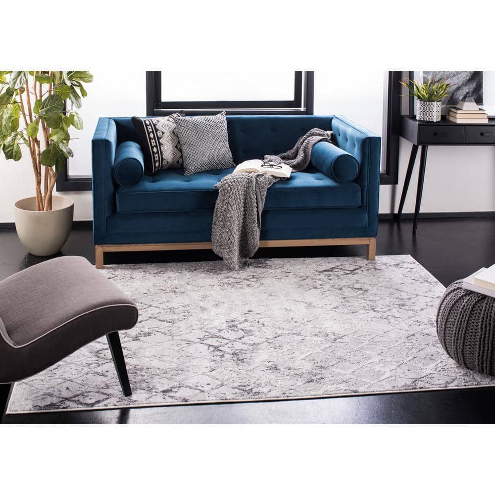 Amelia Abstract Gray Round Synthetic Area Rug, 6' Diameter