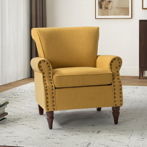 JAYDEN CREATION Macedonia Mustard Armchair with Nail Head Trim