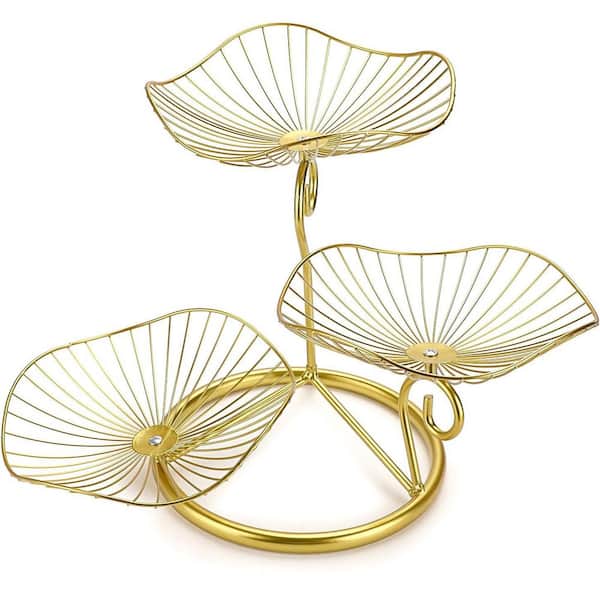 1 Piece 3-Tier Metal Wire Detachable Fruit Bowl Set, Modern Countertop Organizer for Kitchen Storage in Gold