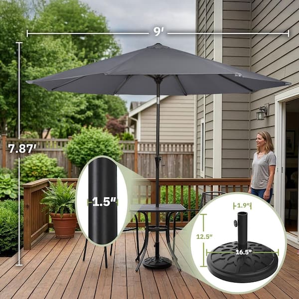 9.83 ft metal cantilever patio umbrella in gray Villacera 9-Foot Outdoor Patio Umbrella with Base