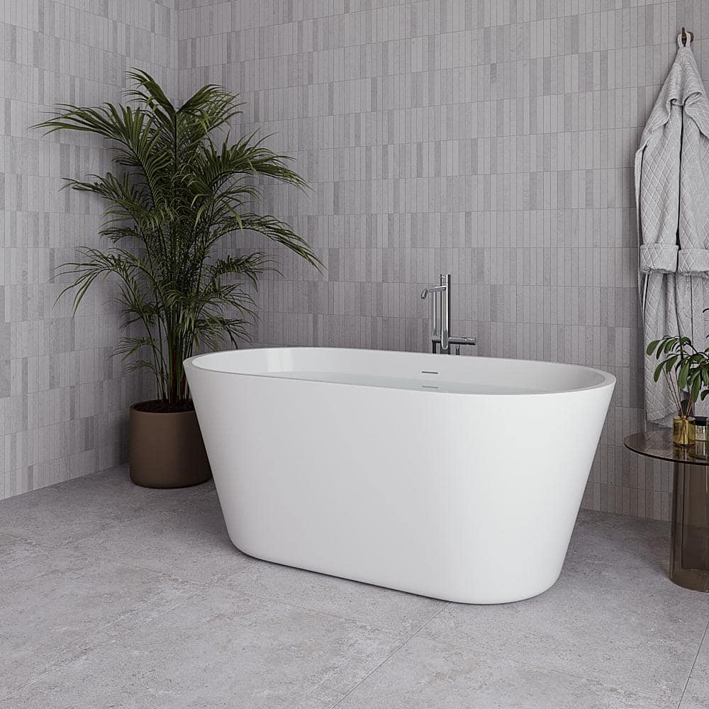 54" Glossy White Acrylic Freestanding Soaking Tub with Polished Gold Trim
