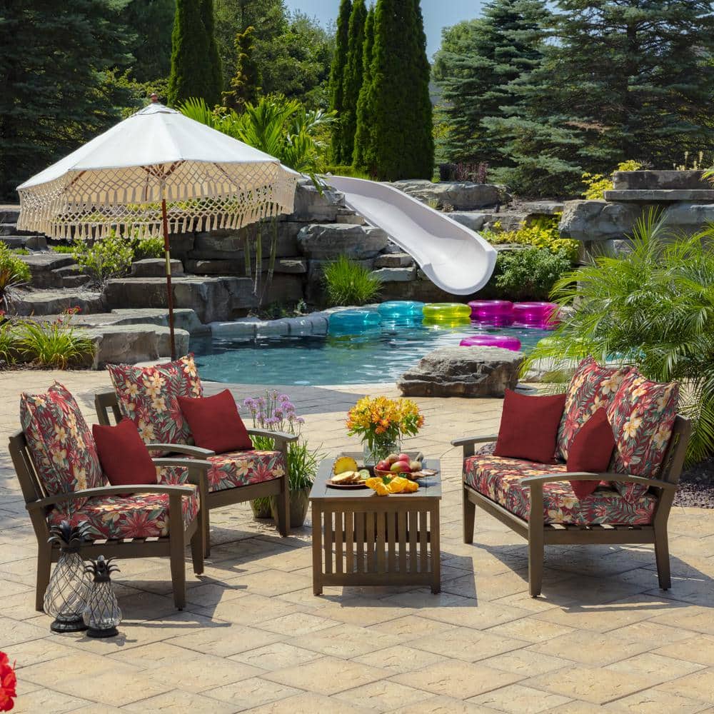 Ruby Red Polyfill Outdoor Square Throw Pillow Set